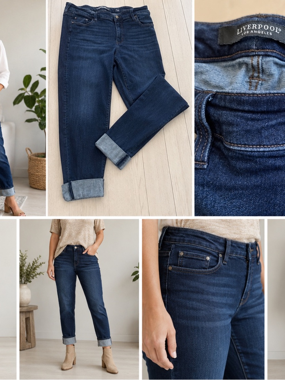Liverpool Los Angeles Women’s Dark Wash Cuffed Ankle Jeans Size 14/32 Stretch